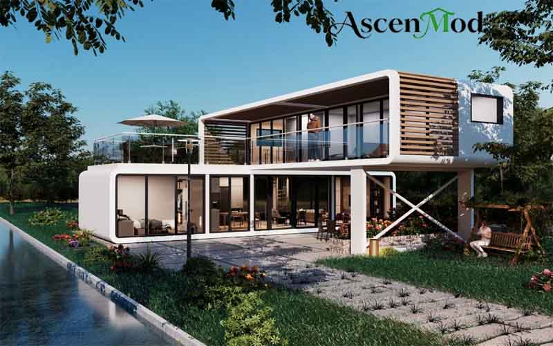AscenMod Double-Deck Apple Cabin Futuristic Two-Story Prefab Cabin for Modern Living 