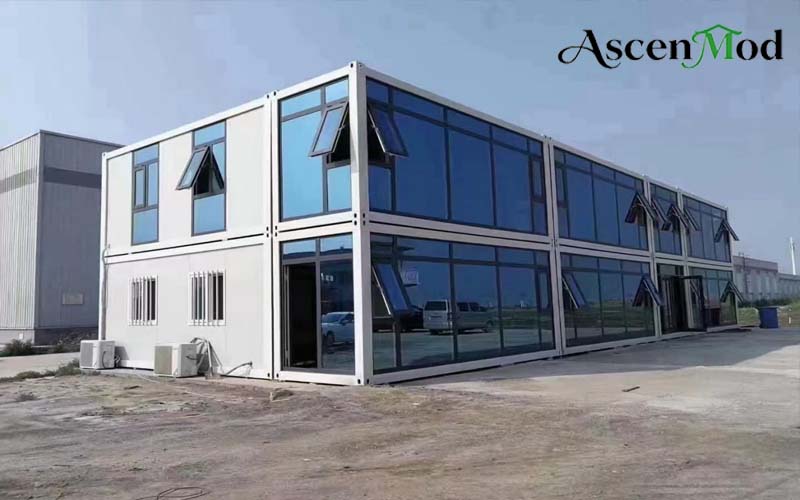 AscenMod Two-Story Glass Curtain Wall Flat Pack Container Office Building